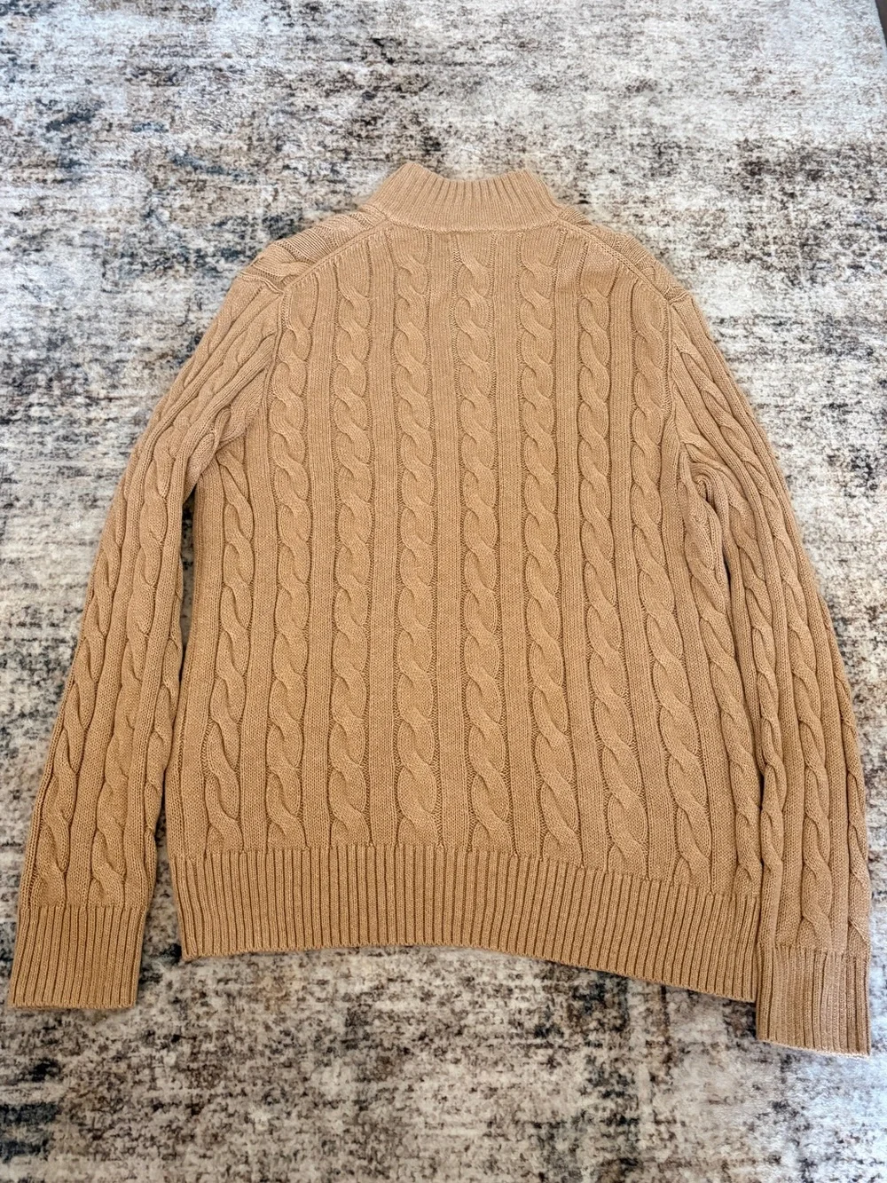 NWT Polo Ralph Lauren Cable-Knit Cotton Quarter-Zip Sweater Camel Melange M - Picture 3 of 11